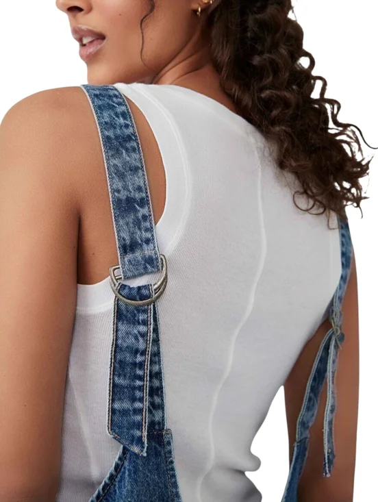 Free People High Roller Jumpsuit Sapphire Blue Slouchy Relaxed Cotton Large NWT - Picture 3 of 13